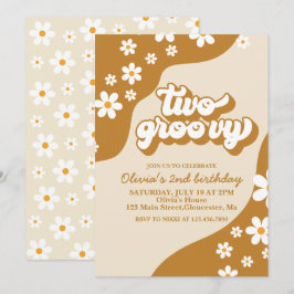 Två Groovy Retro Daisy 2:a födelsedagsinbjudan Inbjudningar