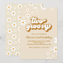 Två Groovy Retro Daisy 2:a födelsedagsinbjudan