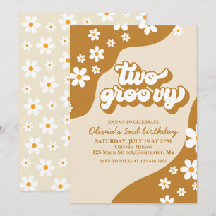 Två Groovy Retro Daisy 2-års födelsedagsinbjudan Inbjudningar