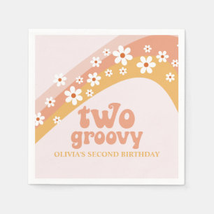Två Groovy Retro Daisy Boho Rainbow Napkins Pappersservett