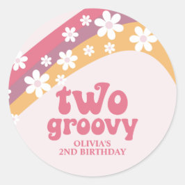 Två Groovy Retro Daisy Boho Rainbow Runt Klistermärke