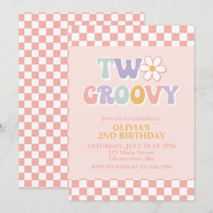 Två Groovy Retro-Daisy och Checker andra födelseda Inbjudningar