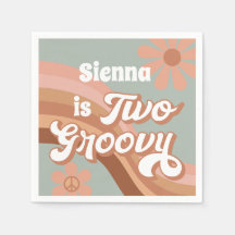 Två Groovy Retro Daisy Sage Rosa 2:a födelsedagen