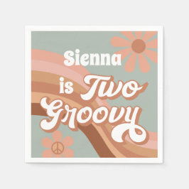 Två Groovy Retro Daisy Sage Rosa 2:a födelsedagen Pappersservett