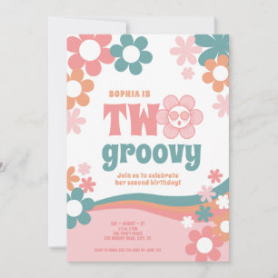 Två Groovy Retro Girl 2:a födelsedagsinbjudan Inbjudningar