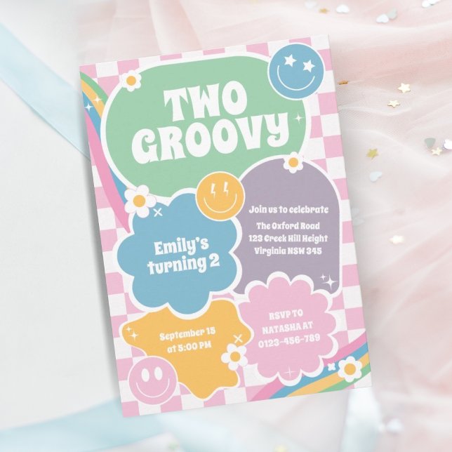 Två Groovy Retro Hippie andra födelsedag Inbjudningar (Skapare uppladdad)