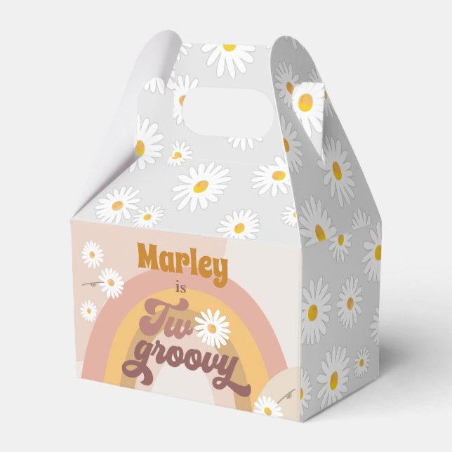 Två Groovy Retro Hippie Daisy Girl Birthday Favor Presentaskar (Framsidan Sidan)