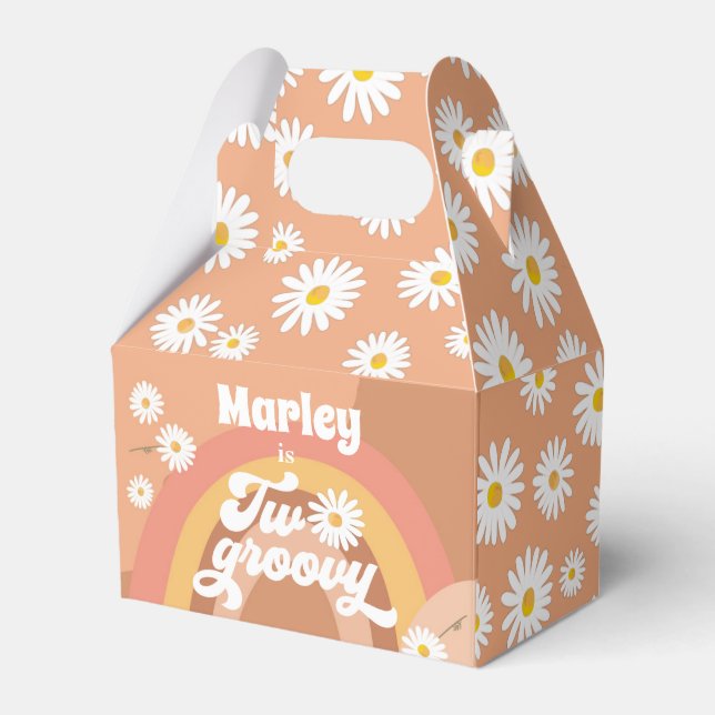 Två Groovy Retro Hippie Daisy Girl Birthday Presentaskar (Framsidan Sidan)