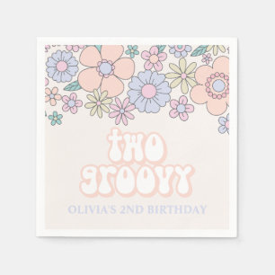 Två Groovy Retro-pastel-Blommigt 2:a födelsedag Pappersservett