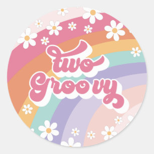 Två Groovy Retro Rainbow 2-årsdag Runt Klistermärke