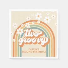Två Groovy Retro Rainbow Daisy Birthday