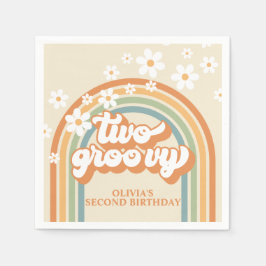 Två Groovy Retro Rainbow Daisy Birthday Pappersservett