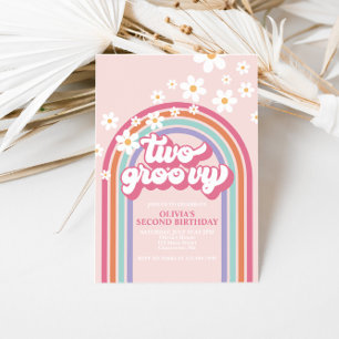 Två Groovy Retro Rainbow-inbjudningar Inbjudningar