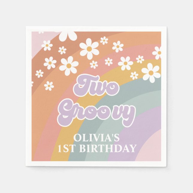 Två Groovy Retro Rainbow Pappersservett (Framsidan)
