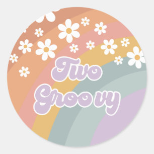 Två Groovy Retro Rainbow Runt Klistermärke
