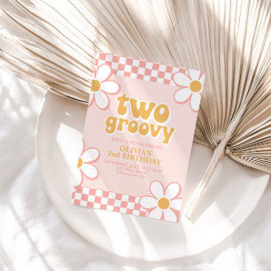 Två Groovy Retro Rosa Tusenskönor Inbjudningar