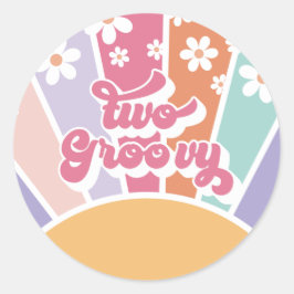 Två groovy retro solsken regnbåge tusenskönor runt klistermärke
