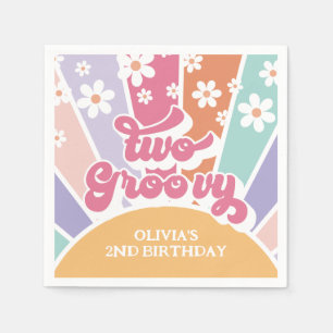 Två Groovy Retro Sunshine Rainbow Daisy Pappersservett