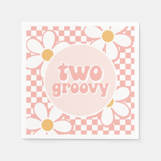 Två Groovy Rosa Daisy Checker Pappersservett (Framsidan)