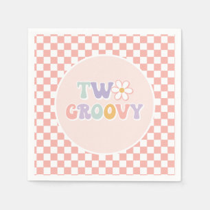 Två Groovy Rosa Daisy Checker Pappersservett