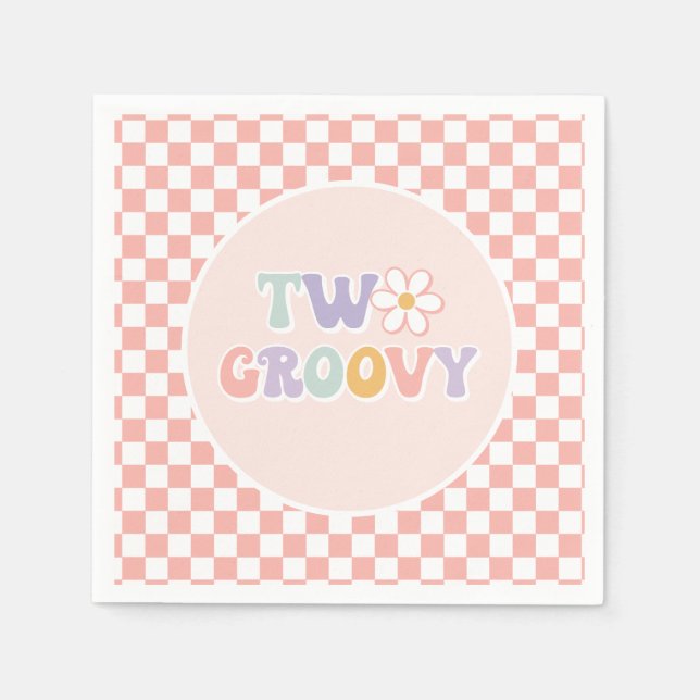 Två Groovy Rosa Daisy Checker Pappersservett (Framsidan)