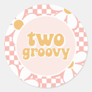 Två groovy rosa tusenskönscheck runt klistermärke