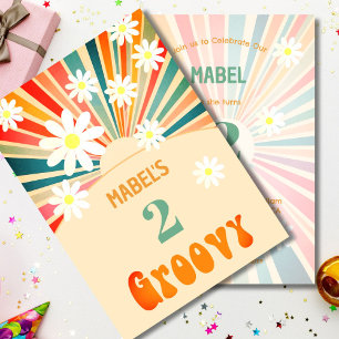 Två Groovy Sunray Blommigt 2ND Birthday Inbjudningar