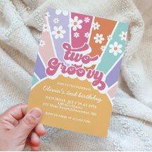 Två Groovy Sunshine Rainbow Daisy-inbjudan