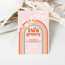 Två groovy tusenskönor boho blommig regnbåge 2-års inbjudningar