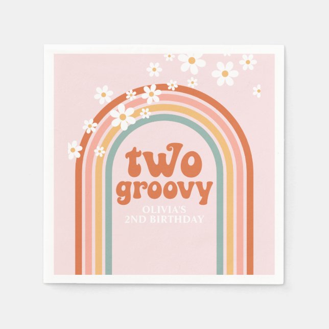 Två groovy tusenskönor boho blommig regnbåge 2-års pappersservett (Framsidan)