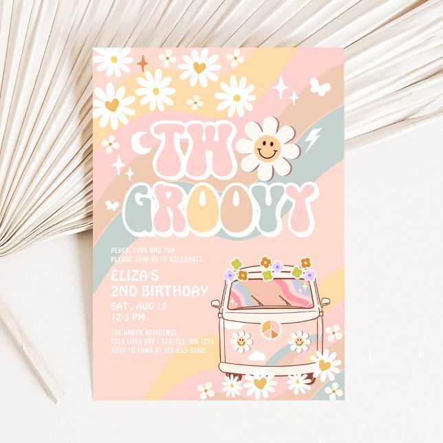 TVÅ Groovy Van 2:a Pastell Groovy Födelsedag Inbjudningar (Skapare uppladdad)