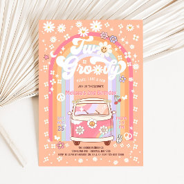 TVÅ Groovy Van Daisy Hippie 70s 2-års födelsedag Inbjudningar