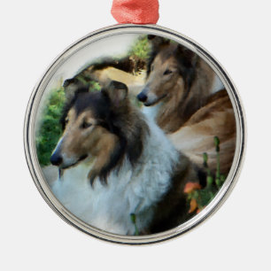 Två grova Collies för sobel Julgransprydnad Metall