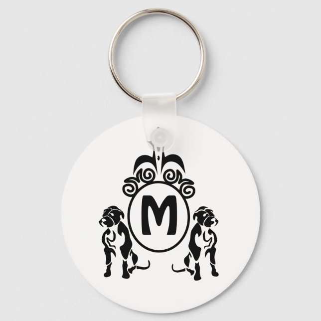 Två Guard Hund Monogram Nyckelring (Framsida)