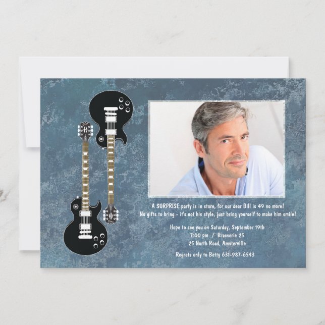 Två Guitars överraskningsfotoinbjudan Inbjudningar (Framsida)