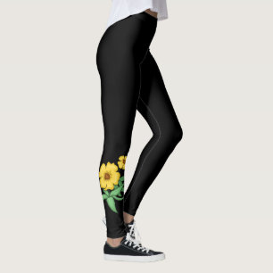 Två Gula blommor design ~ Svart bakgrund ~ Leggings