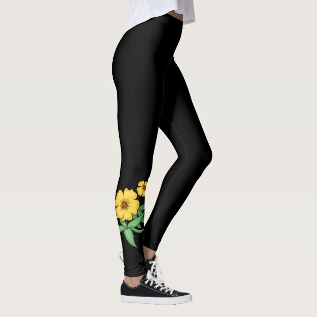 Två Gula blommor design ~ Svart bakgrund ~ Leggings (Höger)