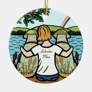 Två gula Labrador änglar och mamma 2 Julgransprydnad Keramik