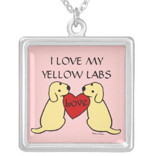 Två gula Labradors med kärlektecknaden Silverpläterat Halsband