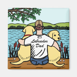 Två gula Labradors och pappa Magnet