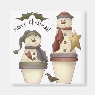 Två gulliga snögubbear:: God juldesign Magnet