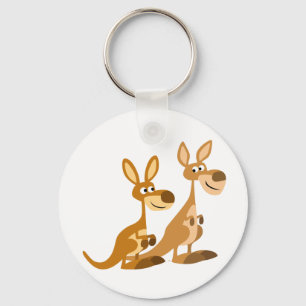Två gulliga tecknadkängurur Keychain Nyckelring