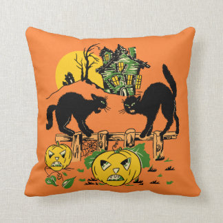 Två Halloween Svarta katter och Haunted House Kudde