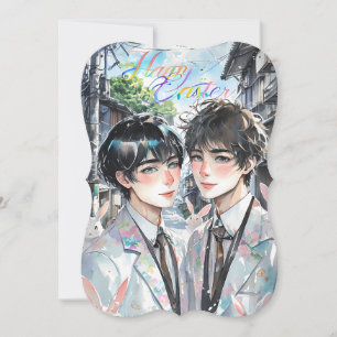 Två handa Manar med Bunnies Anime Påsk Card