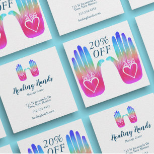Två Händer Heart Hamsa Colorful Customized Rabattkort