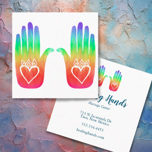 Två Händer Hearts Hamsa Rainbow Customized Fyrkantigt Visitkort