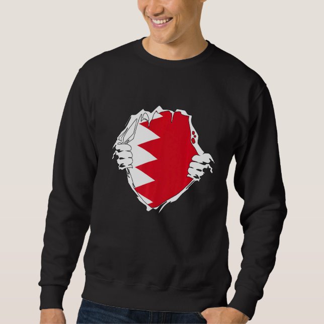 Två Händer öppnar Bahrain Flagga Chest Bahraini Ch Lång Ärmad Tröja (Framsida)