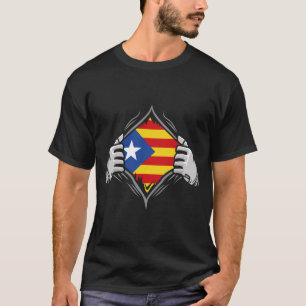 Två Händer Ripping Revealing Flagga Catalonia T Shirt