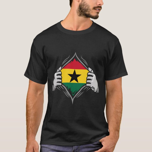 Två Händer Ripping Revealing Flagga Ghana T Shirt (Framsida)