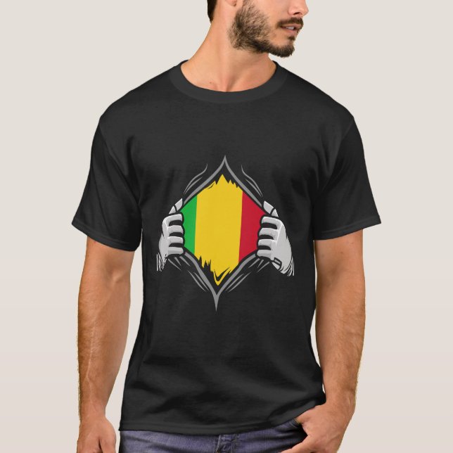Två Händer Ripping Revealing Flagga of Mali T Shirt (Framsida)